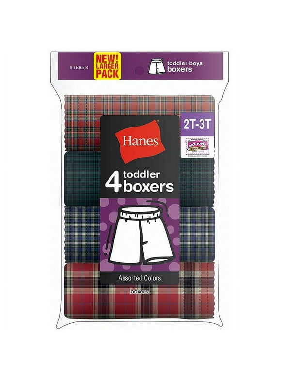Hanes Toddler Boys Tartan Boxer Underwear, 4-Pack