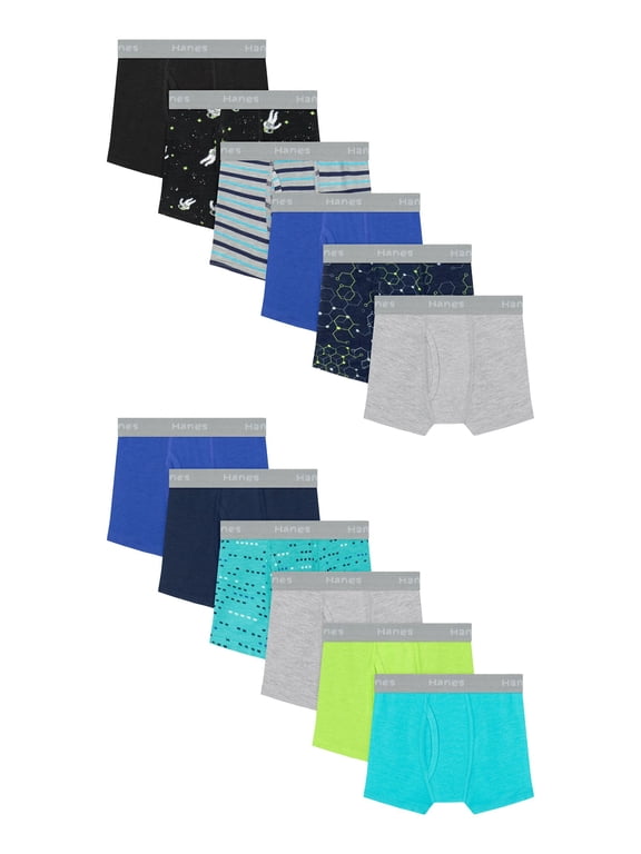 Toddler Boys' Underwear Boxer Briefs Pack, 12-Pack, Cotton Stretch Deep Dazzling Blue/Athletic Navy/Refined Green/Teal Dot Print/Concrete Hea...