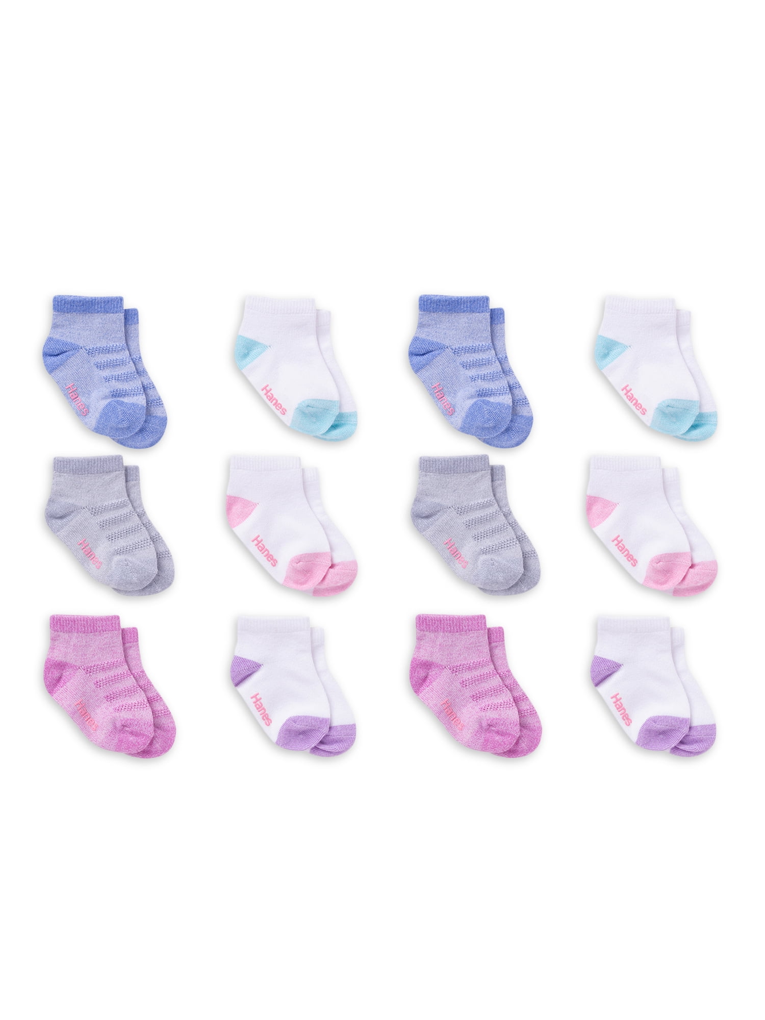 Hanes Toddler Girl Ankle Socks, 12 Pack, Sizes 6M5T