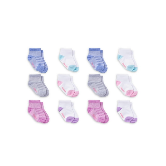 Hanes Toddler Girl Ankle Socks, 12 Pack, Sizes 6M-5T