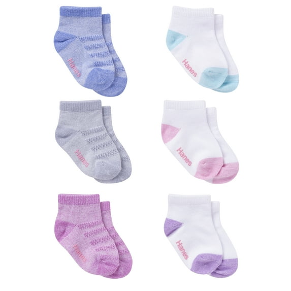 Hanes Toddler Girl Ankle Socks, 6 Pack, Sizes 6M-5T