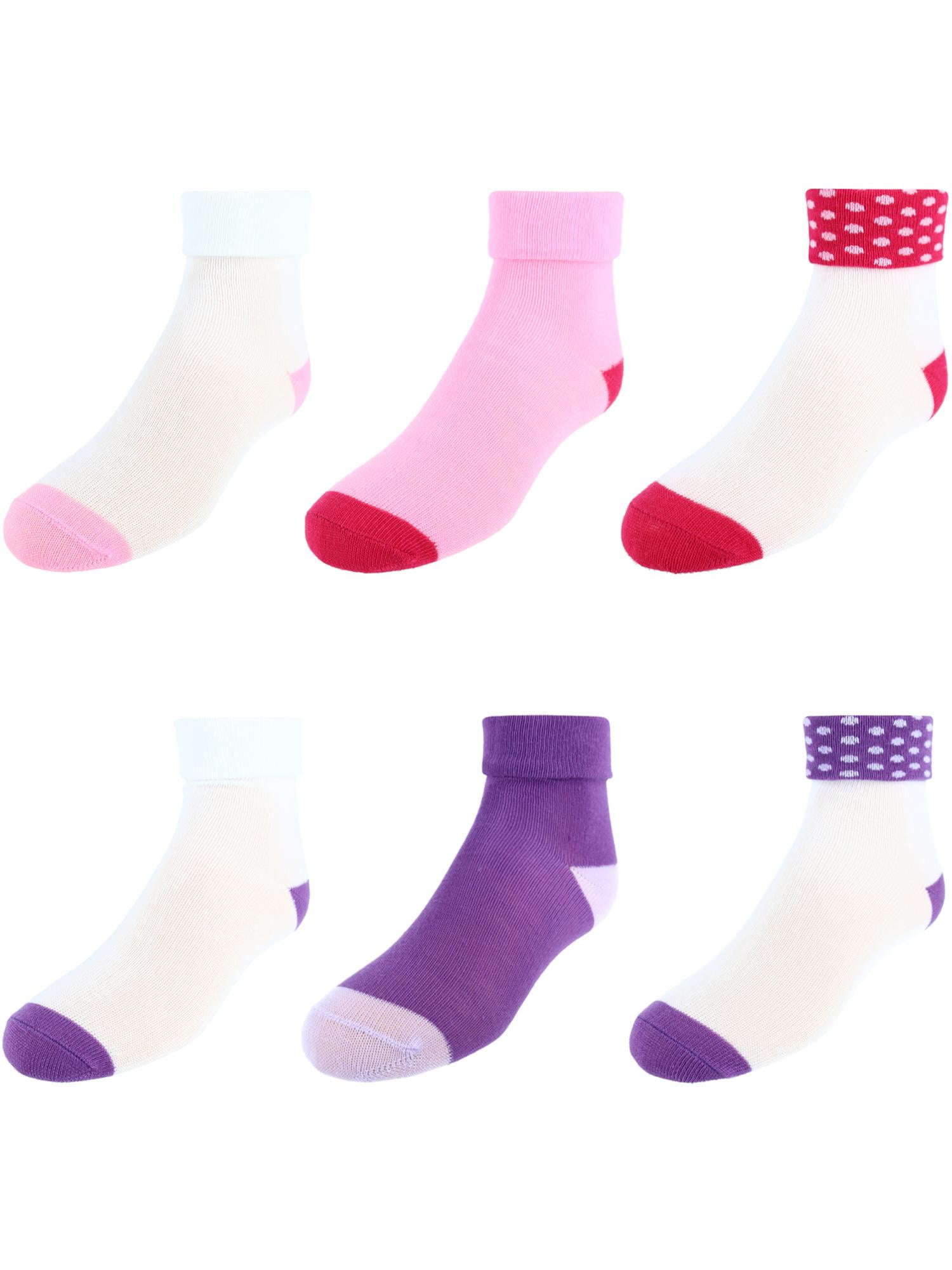 Hanes Toddler Girl Turn-Cuff Socks, 6 Pack, Sizes 6M-5T - Walmart.com