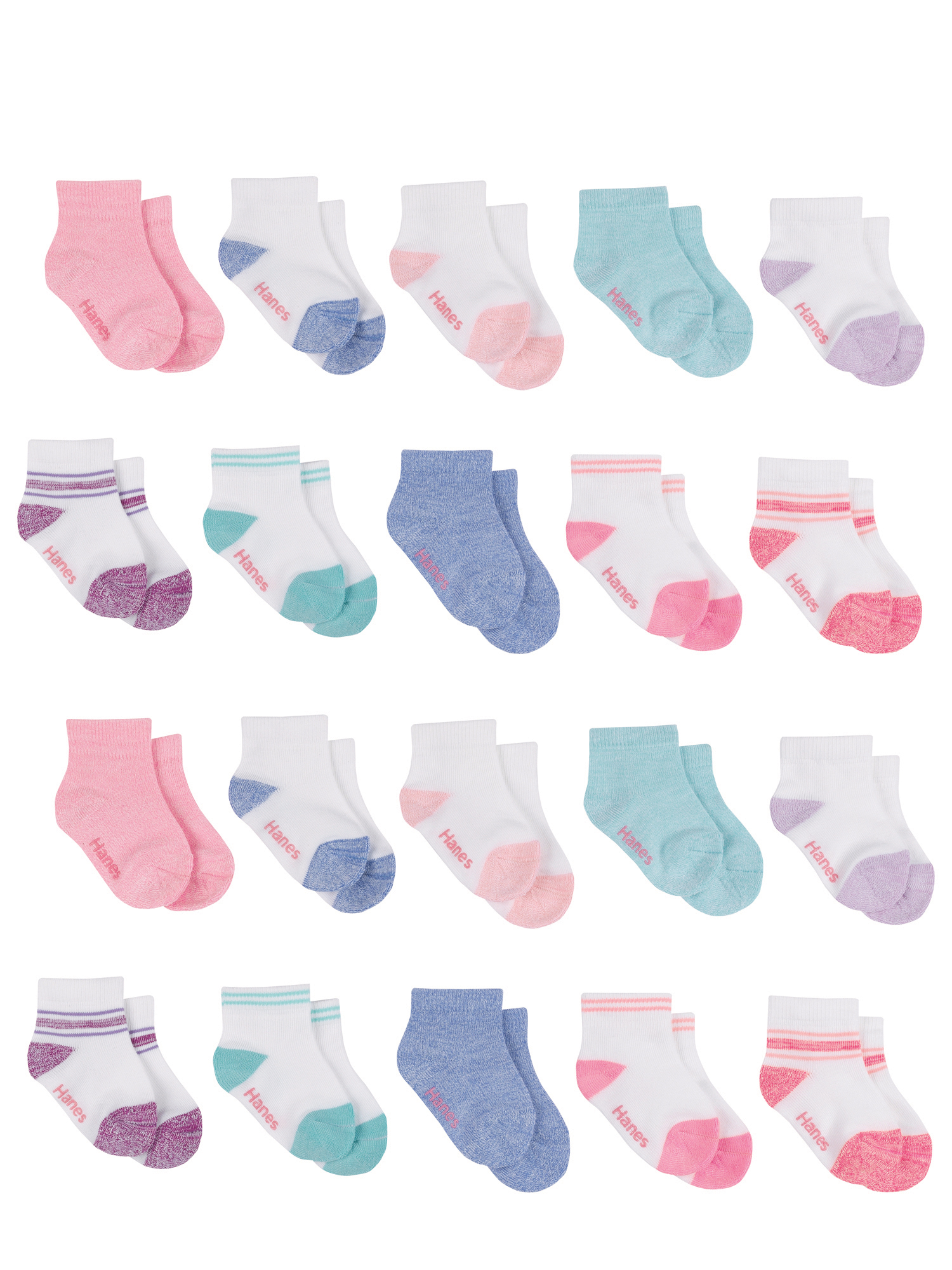 Hanes Toddler Girl Value Pack Ankle Socks, 20 Pack, Sizes 6M5T