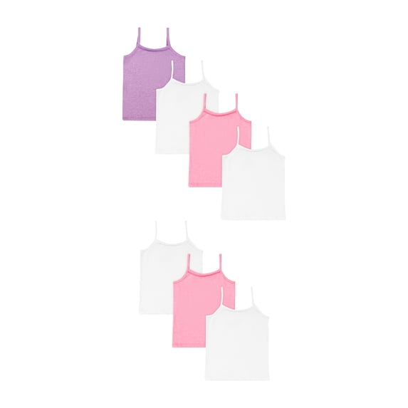 Hanes Toddler Girls' Cami Pack, 7-Pack, Cotton Blend Tank Top White/Grey/Purple 4T/5T