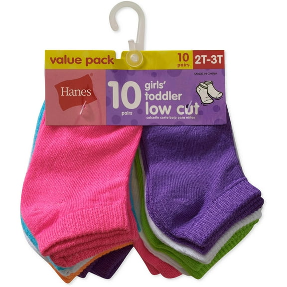 Hanes Toddler Girls’ Low Cut EZ Sort Socks 10-Pack Assorted 2/3T