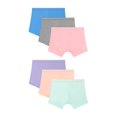 thumbnail image 1 of Hanes Toddler Girls' Shorts Pack, 6-Pack, Cotton Stretch Provence Blue/Concrete Heather/Salty Purple/Pink Marquee Heather/Frosted Turq/Cameo Peach ..., 1 of 4