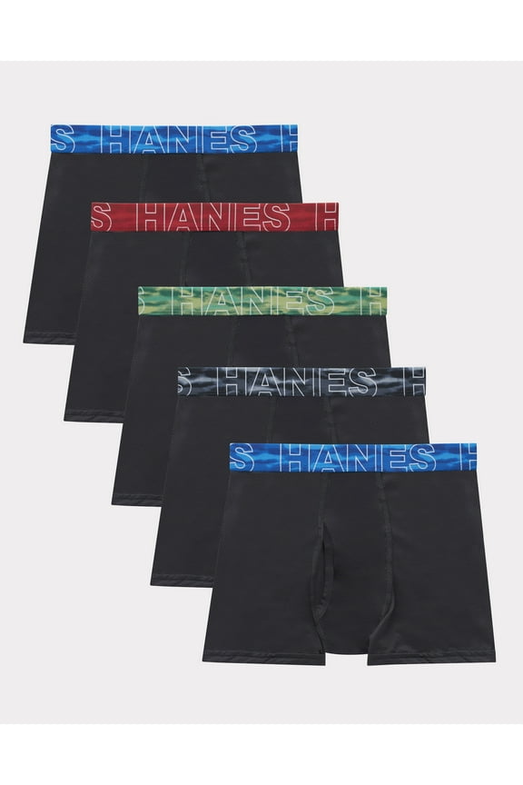 Boys Underwear Boxer Briefs, 5-Pack, Moves Breathable Mesh, X-Temp, Black