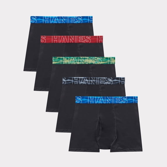 Hanes Moves Boys' Breathable Mesh Boxer Brief Underwear, X-Temp, Black, 5-Pack Assorted M