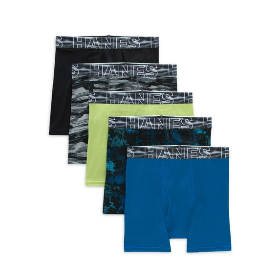 Hanes Tween Boys' X-Temp Performance Mesh Boxer Briefs, 5-Pack, Sizes S-XL