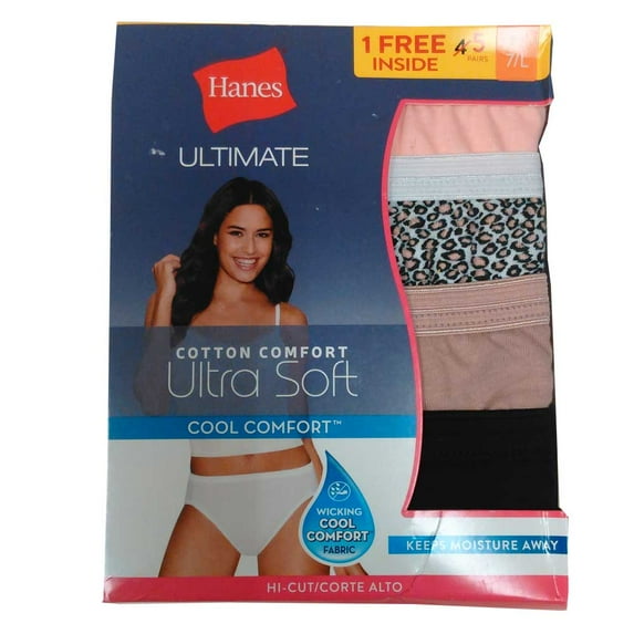 Hanes Ultim Comf Cotton Women 43K5FA Hi Cut Panties 5-Pack Assorted Colors