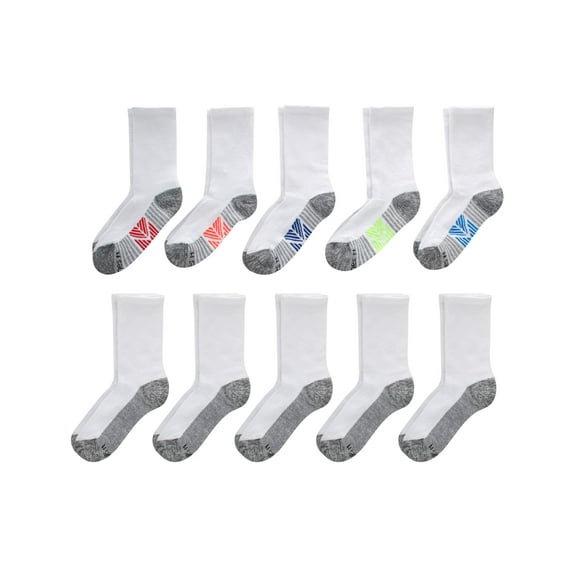 Hanes Ultimate Double Tough Boys' Crew Socks, 10-Pairs White M