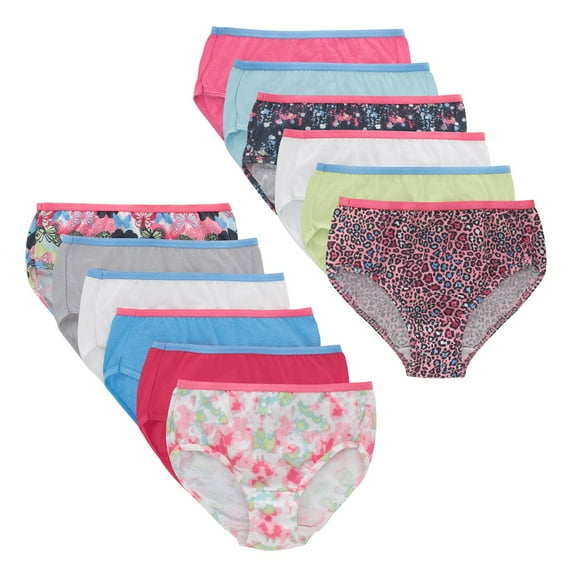 Girls Hanes® 12 Pack Ultimate Assorted Prints & Solids Cotton Briefs Underwear Color: Multi Color Size: 4