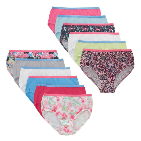 Girls Hanes® 12 Pack Ultimate Assorted Prints & Solids Cotton Briefs Underwear Color: Multi Color Size: 8