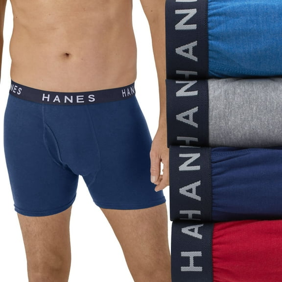 Hanes Ultimate 4-Pack Men's ComfortBlend Boxer Brief Underwear Color: Blue Red Size: L