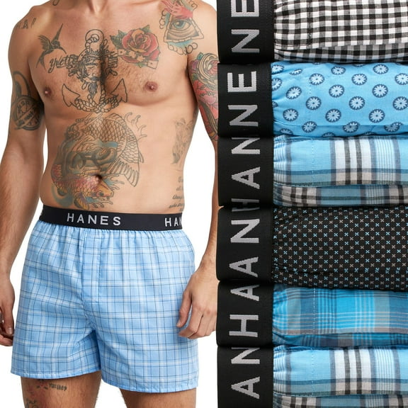 Men's Hanes® 5+1 Bonus Pack Ultimate Comfort Flex Boxer Underwear Color: Blue Patterns Size: XL