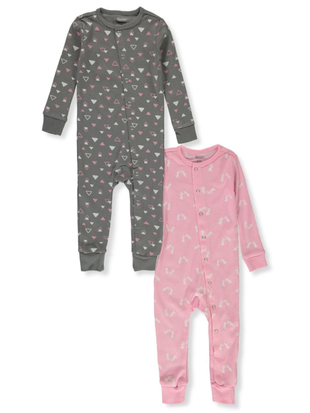 Hanes Ultimate Baby Flexy 2 Pack Sleep and Play Suits Pink Shapes 0 6 Months