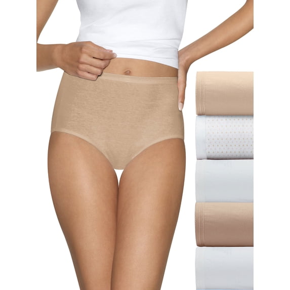 Hanes Ultimate® Comfort Cotton Women's Brief Panties 5-Pack Nude Dot White 7