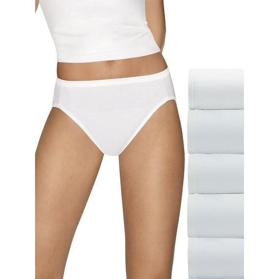 Hanes Ultimate® Comfort Cotton Women's Hi-Cut Panties 5-Pack White 10