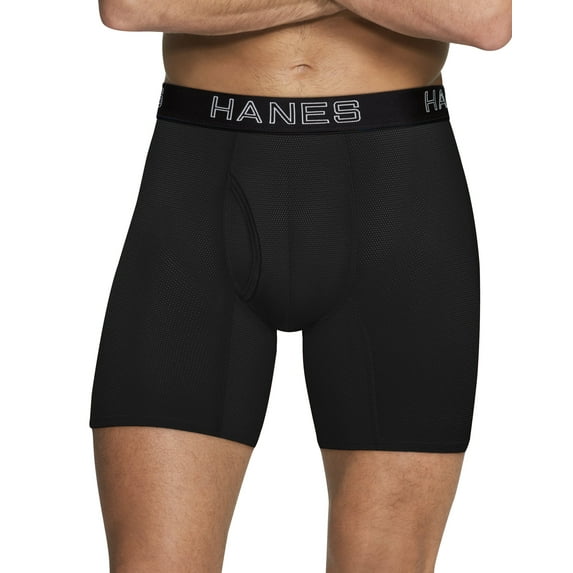 Hanes Ultimate Comfort Flex Fit Men's Lightweight Mesh Boxer Briefs, Black/Grey, 4-Pack 2XL