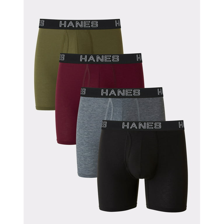 Hanes Ultimate Comfort Flex Fit Total Support Pouch Men's Boxer Brief  Underwear, Red/Green/Black/Grey, 4-Pack Assorted 2XL 