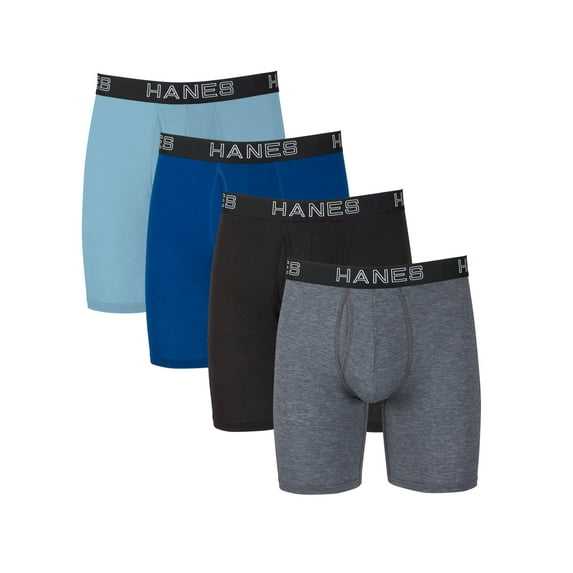 Hanes Ultimate Comfort Flex Fit Total Support Pouch Men's Long Leg Boxer Brief Underwear, Assorted, 4-Pack S