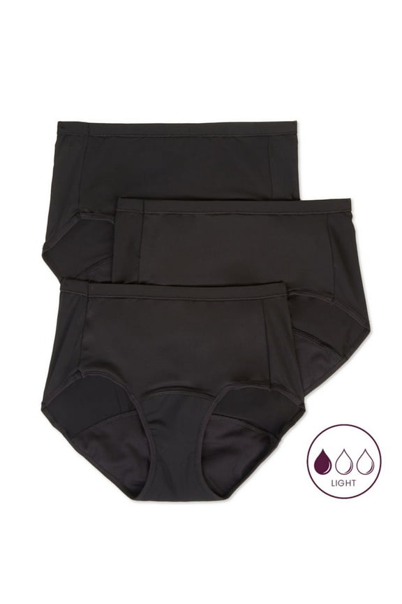 Ultimate Comfort Full Coverage, Seamless Women's Brief Light Leak Period Pant Polyester Black, Size 10, 3 Pack
