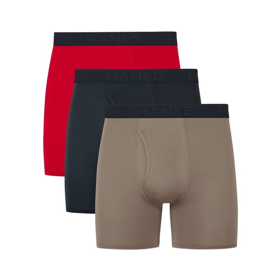 Hanes Ultimate Comfort Sport Men's Underwear Boxer Briefs Pack – 3-Pack – X-Temp – Moisture-Wicking Performance Black/Gray/Red M