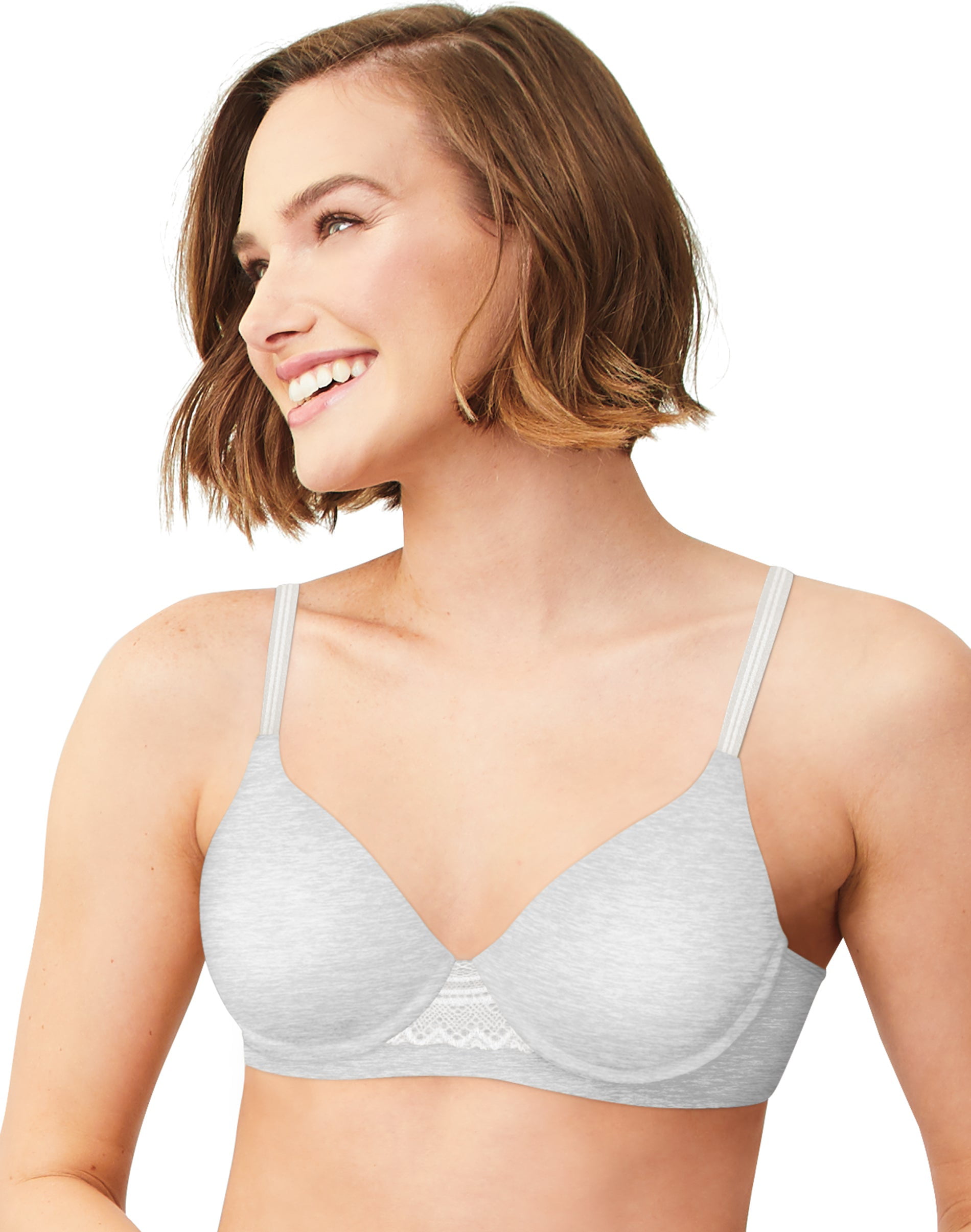 Hanes Ultimate® ComfortFlex Fit® T-Shirt Natural Lift Wirefree Bra Sterling  Grey Heather Print XS Women's 