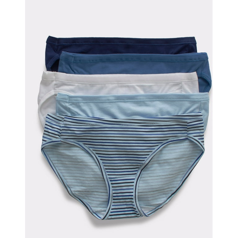 Hanes Ultimate ComfortSoft Women's Bikini Underwear, 5-Pack White/Blue  Bling Heather/Blue Heritage Stripe Print/Magical Blue C 5