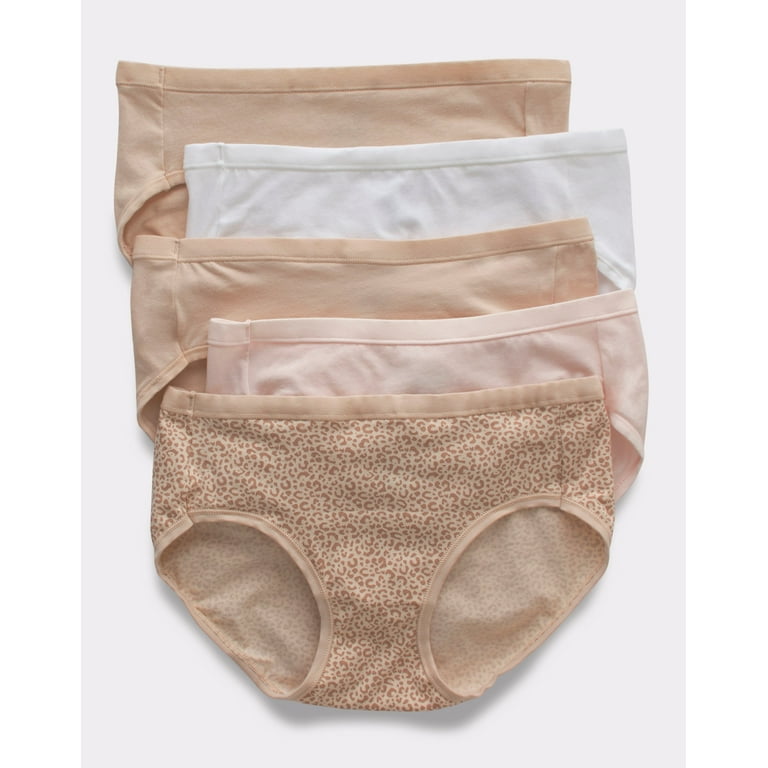 Hanes Ultimate ComfortSoft Women’s Hipster Underwear, 5-Pack Soft Taupe  Heather/Light Buff/Classic Leopard Print/White/Soft 6