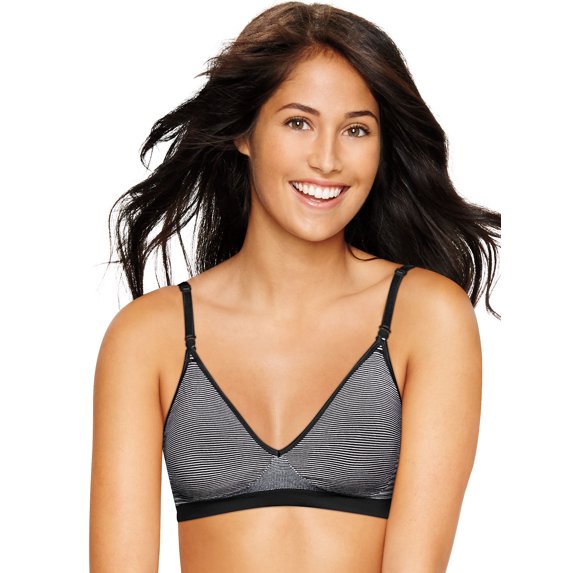 Hanes Ultimate® Comfy Support ComfortFlex Fit® Wirefree Bra Black Mini Stripe XL Women's