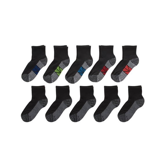 Hanes Ultimate Double Tough Boys' Ankle Socks, 10-Pairs Black L