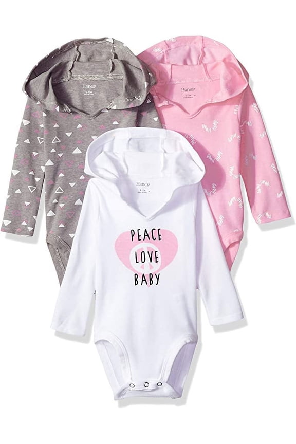 , Ultimate Flexy Hoodie Long Sleeve Bodysuit, Babies and Toddlers, 3-Pack, Pink/Grey Shades, 0-6 Months