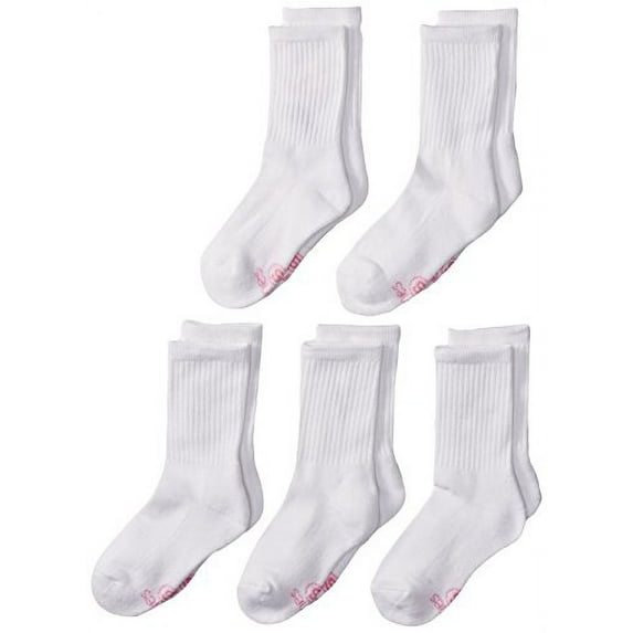 Hanes Ultimate Girls' 5-Pack Crew EZ Sort Socks, White, Medium