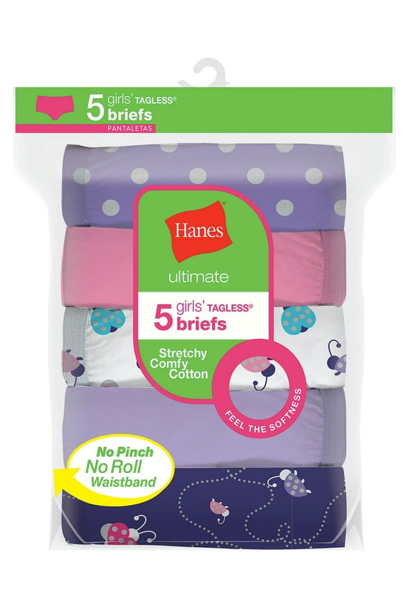Ultimate Girls' Briefs 5 Pack Underwear Stretchy Comfy Cotton Tag free