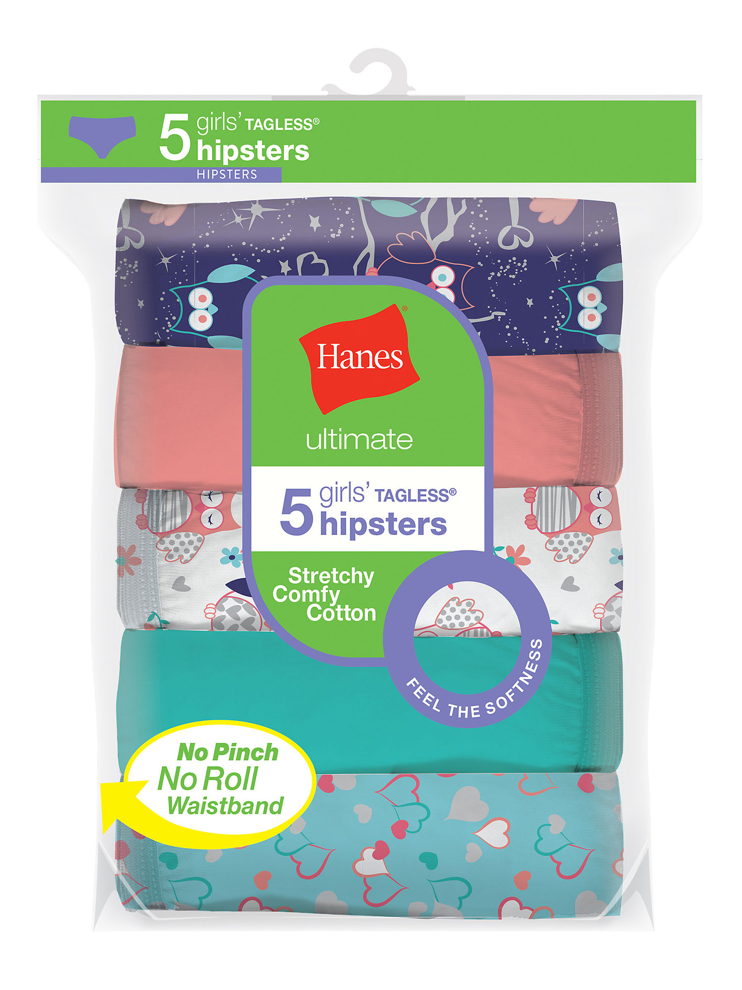 Hanes Ultimate Girls' Cotton Stretch Hipster Underwear, 5-Pack Assorted 1 14 - image 1 of 5