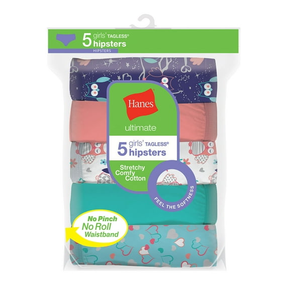 Hanes Ultimate Girls Underwear 5 Pack Hipsters Cut Cotton Stretch ComfortSoft