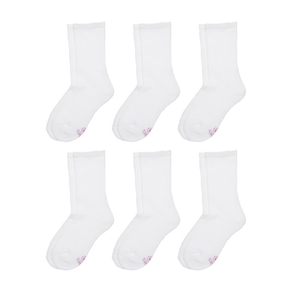 Hanes Ultimate Girls' White Crew Socks, 6-Pairs L