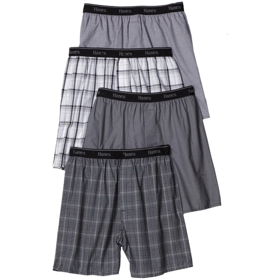 Hanes Ultimate Men's 4-Pack Classic Comfort Flex Waistband Woven Boxers Underwear, Assorted, Large