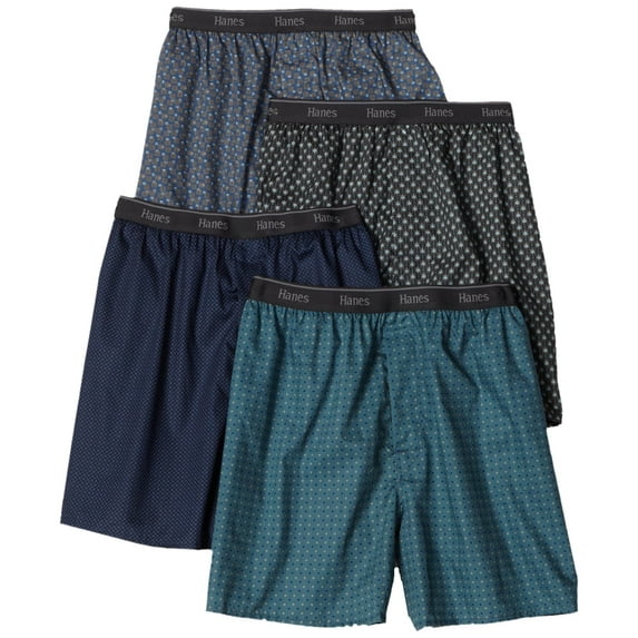Hanes Ultimate Men's 4-Pack Classics Woven Printed Boxers, Assorted, Large