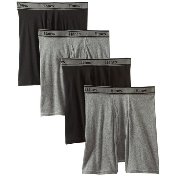 Hanes Ultimate Men's 4-Pack FreshIQ Tagless Cotton Boxer with ComfortFlex Waistband Briefs, Black/Grey, Small
