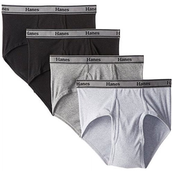 Hanes Ultimate Men's 4-Pack FreshIQ Tagless Cotton Brief, Black/Grey, Small