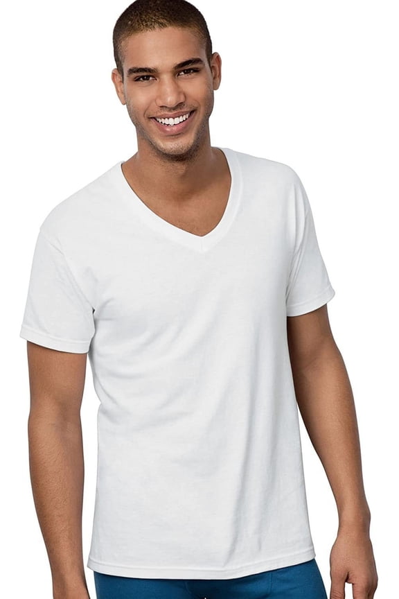 Ultimate Men's 5-Pack Comfortsoft V-Neck Tee,White,Medium