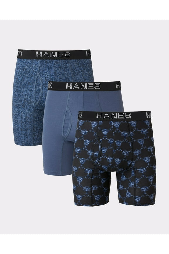 Ultimate Men's Boxer Briefs, Comfort Flex Fit, Assorted Solids & Prints, 3-Pack Blue S