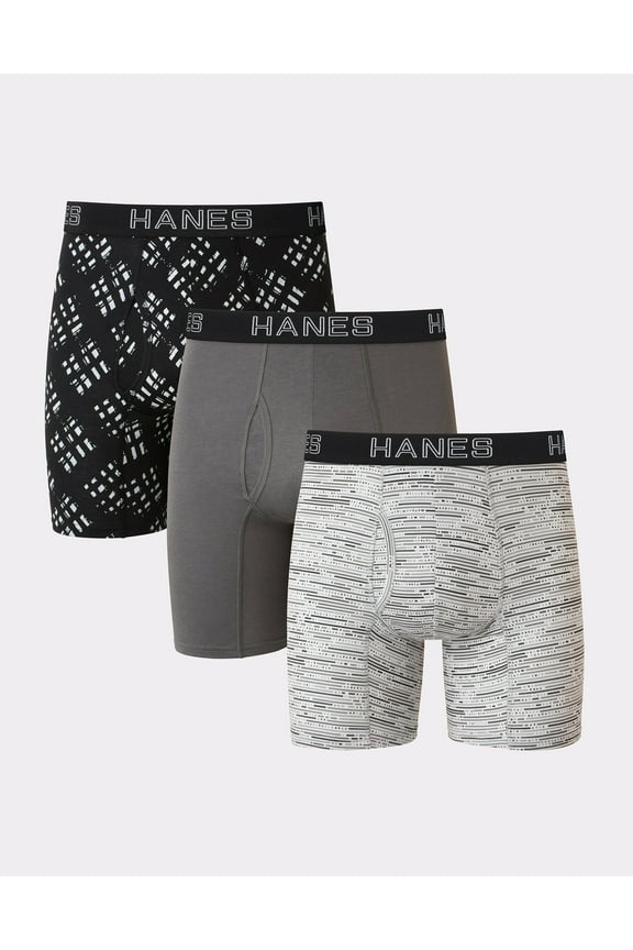 Ultimate Men's Boxer Briefs, Moisture Wicking, Grey/Black Assorted, 3-Pack XL