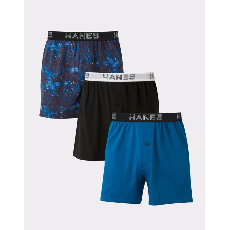 Hanes Ultimate Men's Boxer Underwear, 3-Pack Blue/Black Assorted S