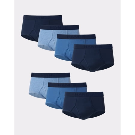 Hanes Ultimate Men's Brief Underwear 7-Pack Full-Rise, Moisture-Wicking Cotton Blue Assorted/White