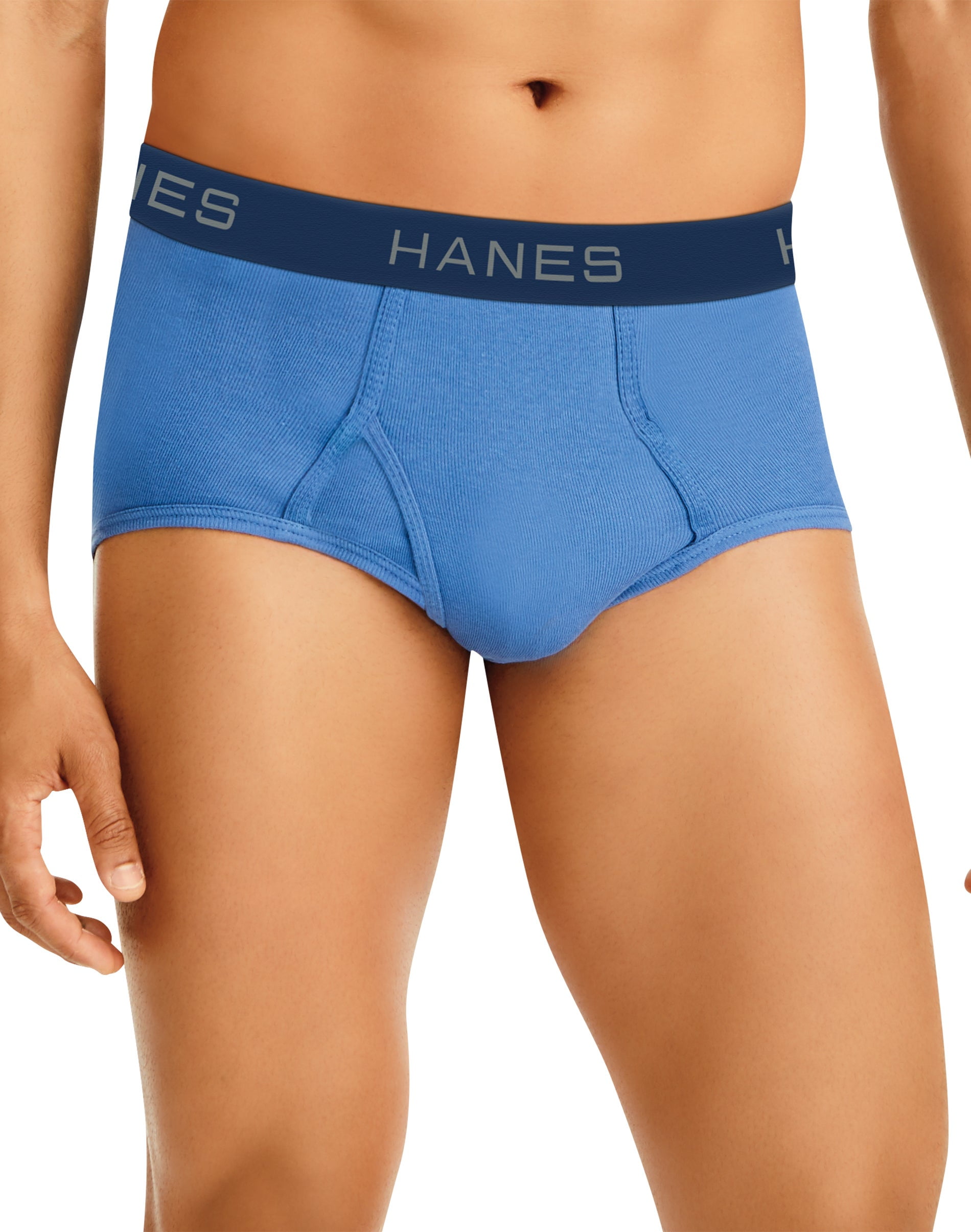 Hanes Ultimate Men's Brief Underwear Pack, Full-Rise, Moisture-Wicking  Cotton, Blue Assorted/White, 7-Pack L