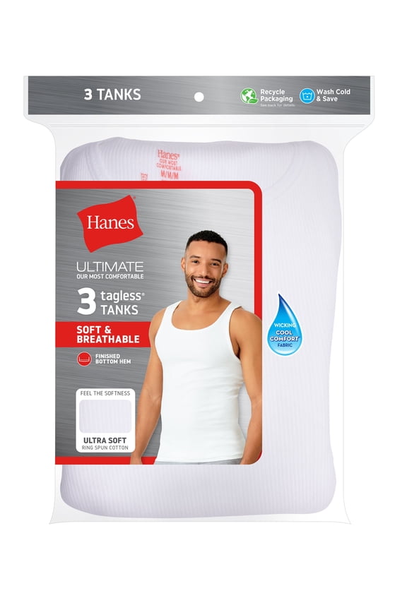Ultimate® Men's ComfortSoft® Tank Undershirt 3-Pack White M