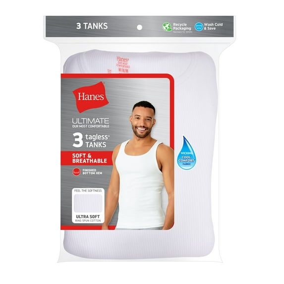 Hanes Men's Ultimate ComfortSoft Tank Undershirt, 3-Pack